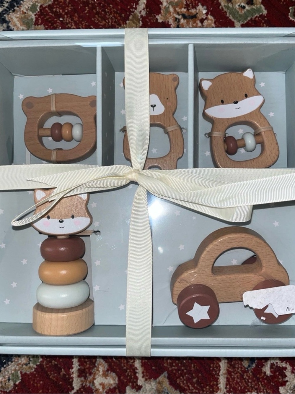 Woodland Friends Wooden Stacking & Rattle Toy Set - Brown & Cream